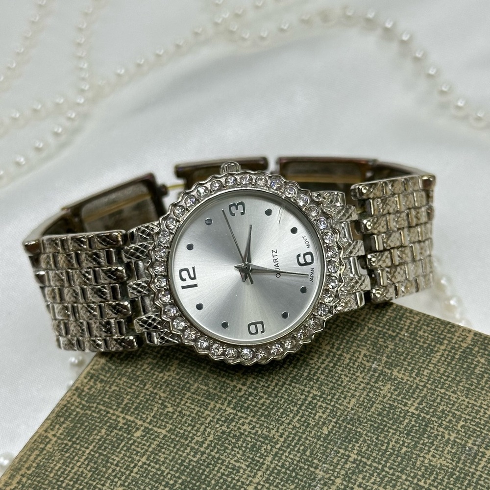 Silver Diamanté Stretchy Band Watch